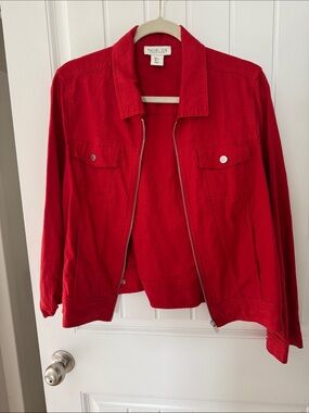 Rachel Zoe Vibrant Red Zip-Front Jean Jacket